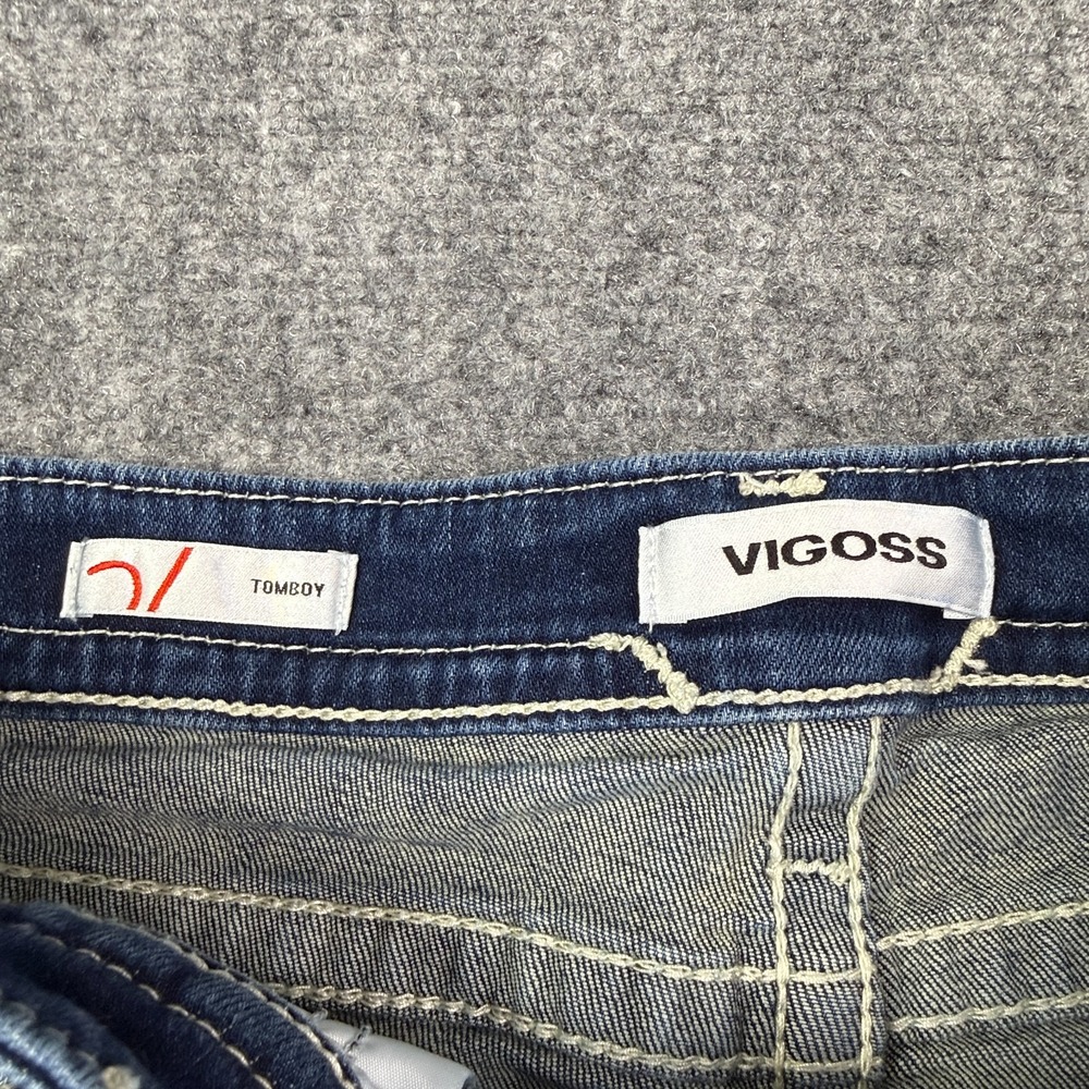 Vigoss Womens Tomboy Jeans 10 Straight Leg Blue Embroidered Stretch Y2K - Picture 5 of 16